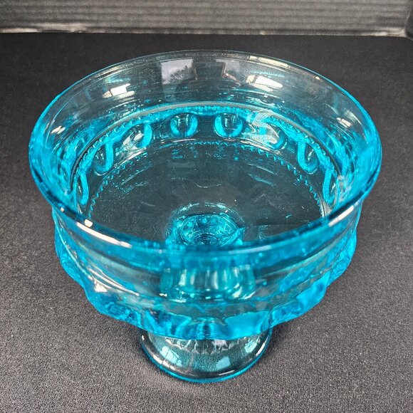 Beautiful Blue King's Crown Thumb Print Pedestal Candy Dish/Compote Bowl 1970s - Picture 2 of 13